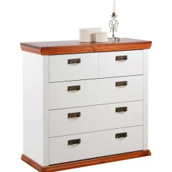 Kommode mit 5 Schubladen in Weiß & Kirschbaum - Vendirai