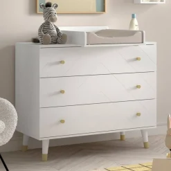 Kommode mit Wickelaufsatz in Weiß mit Gold - Zimventa