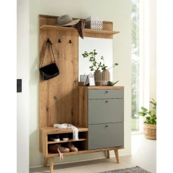 Kompakt-Garderobe in Eiche Optik und Graugrün - Oliva