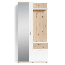 Kompaktgarderobe in Weiß und Wildeiche Optik - Yumagno