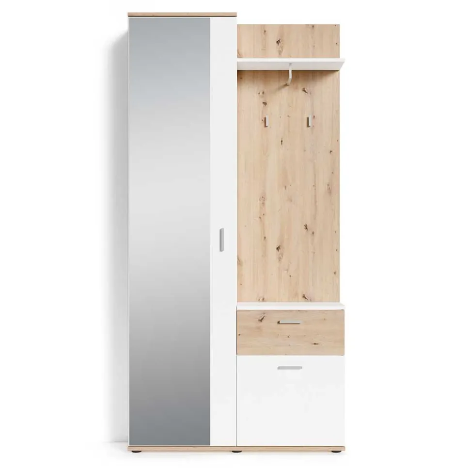 Kompaktgarderobe in Weiß und Wildeiche Optik - Yumagno