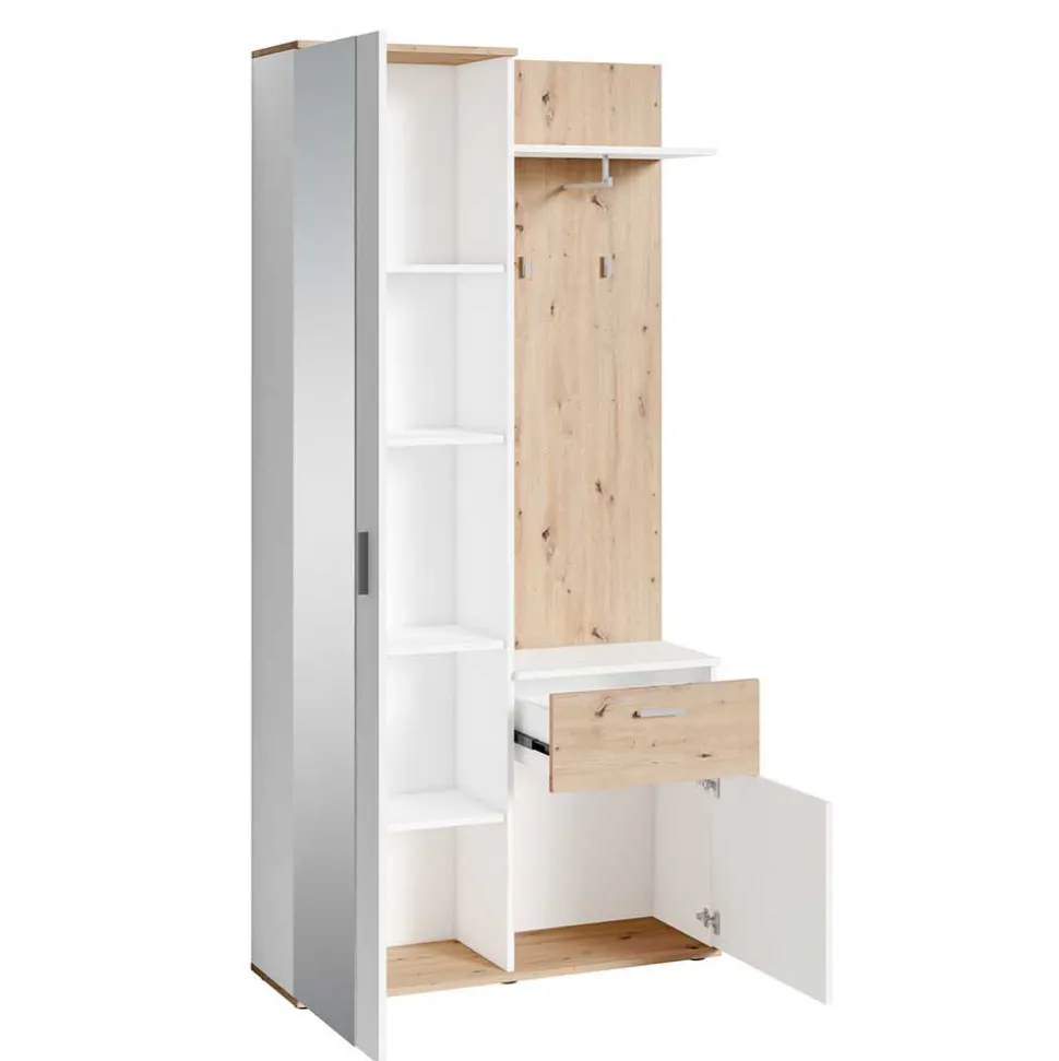 Kompaktgarderobe in Weiß und Wildeiche Optik - Yumagno