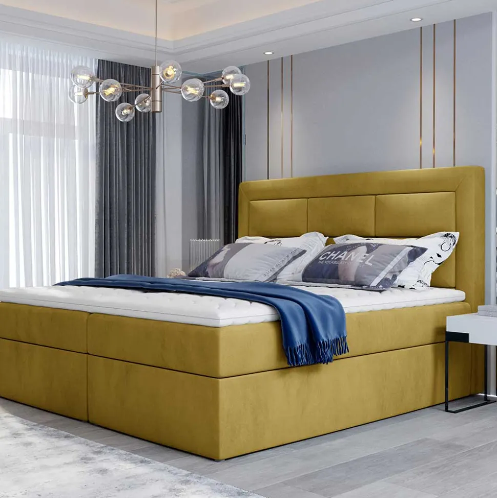 Komplettbett mit Samtbezug in Senfgelb - Sestron