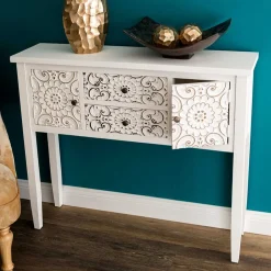 Konsolentisch in Antikweiß & Gold - Acacio