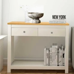 Konsolentisch in Cremeweiß mit Eiche - Langoona