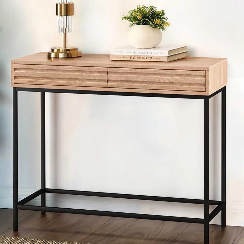Konsolentisch in Eiche Optik und Schwarz - Lunira