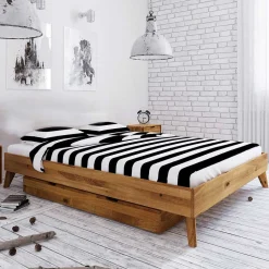 Kopfteilloses Wildeiche Ehebett mit Bettkasten - Eavy