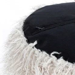 Kunstfell Pouf in Hellgrau mit Cord Dunkelgrau - Valbera