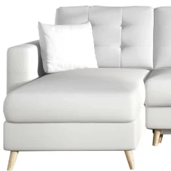 Kunstleder Eckcouch in Weiß mit Schlaffunktion - Mossiv