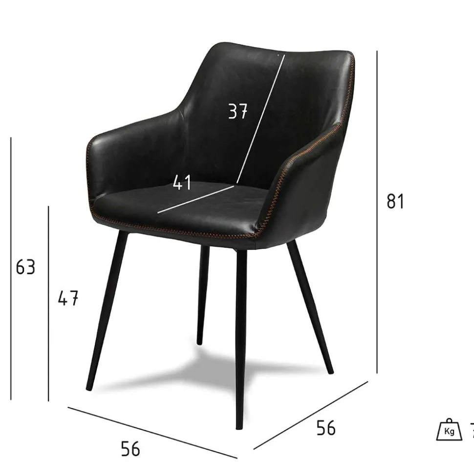 Kunstleder Esstischsessel in Schwarz - Oristano (2er Set)