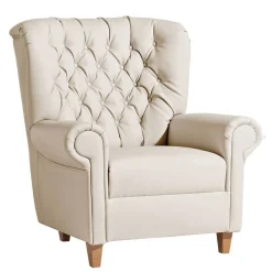 Kunstleder Wohnzimmersessel in Beige und Buche - That