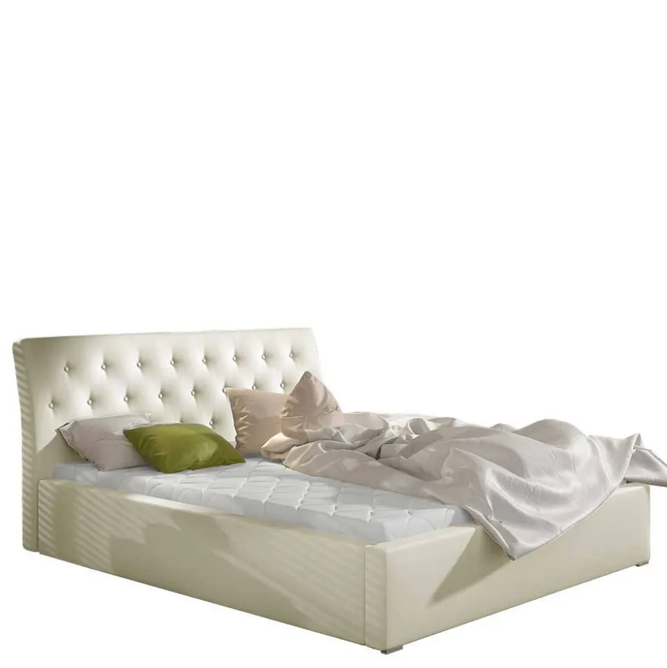 Kunstlederbett in Cremeweiß - Rongon