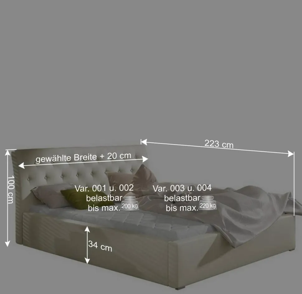 Kunstlederbett in Cremeweiß - Rongon