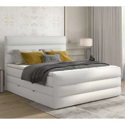 Kunstleder-Boxspringbett in Weiß - Basilius