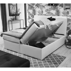 Kunstleder-Stauraumbett in Cremeweiß - Olav