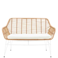 Kunstrattan Geflecht Bank in Natur & Weiß - Kerym
