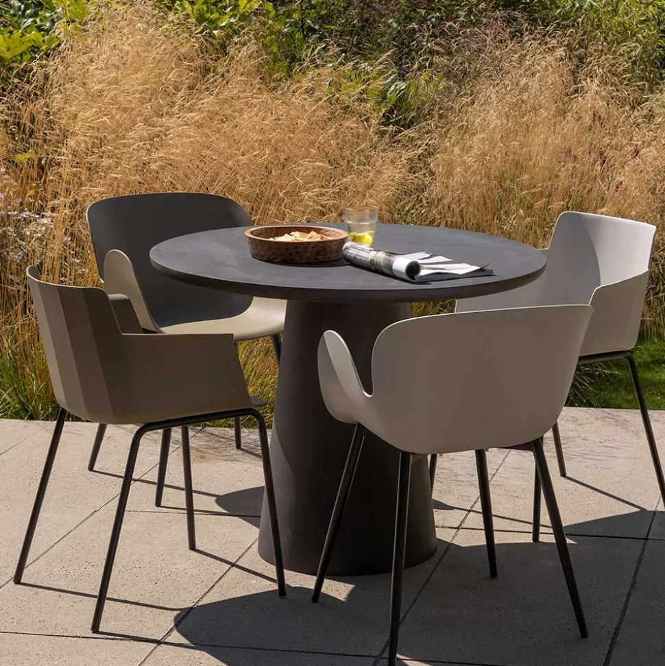 Kunststoff Armlehnenstühle in Graubraun - Cayro (4er Set)