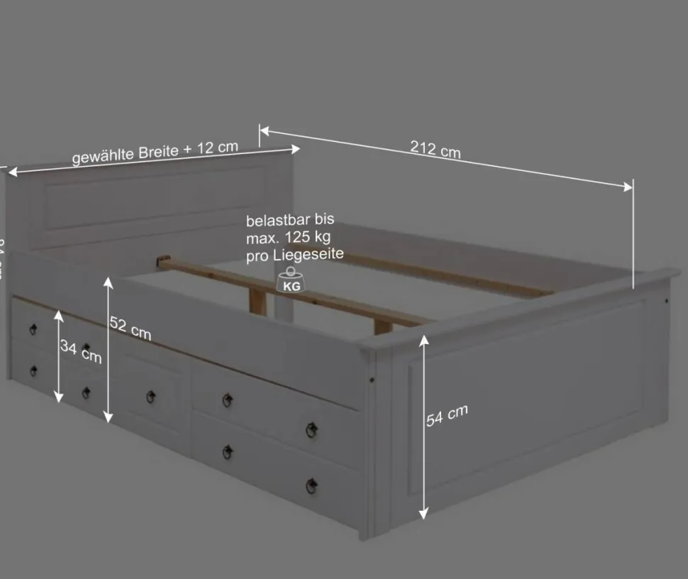 Lackiertes Kiefernholz Ehebett in Weiß - Velriva