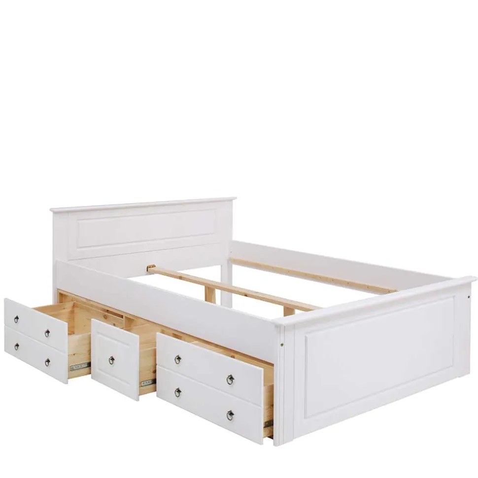 Lackiertes Kiefernholz Ehebett in Weiß - Velriva