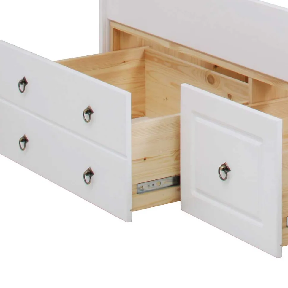 Lackiertes Kiefernholz Ehebett in Weiß - Velriva