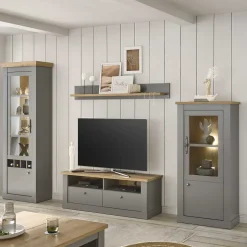 Landhaus Anbauwand in Lichtgrau & Eiche - Buleta (vierteilig)