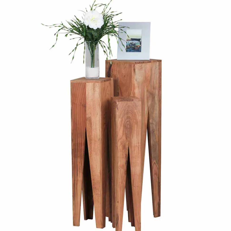 Landhaus Blumenständer Set Pisino aus Massivholz naturbelassen (dreiteilig)