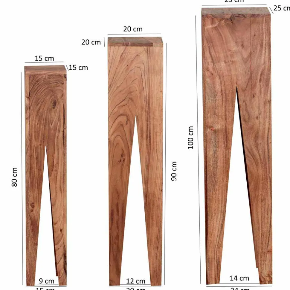 Landhaus Blumenständer Set Pisino aus Massivholz naturbelassen (dreiteilig)