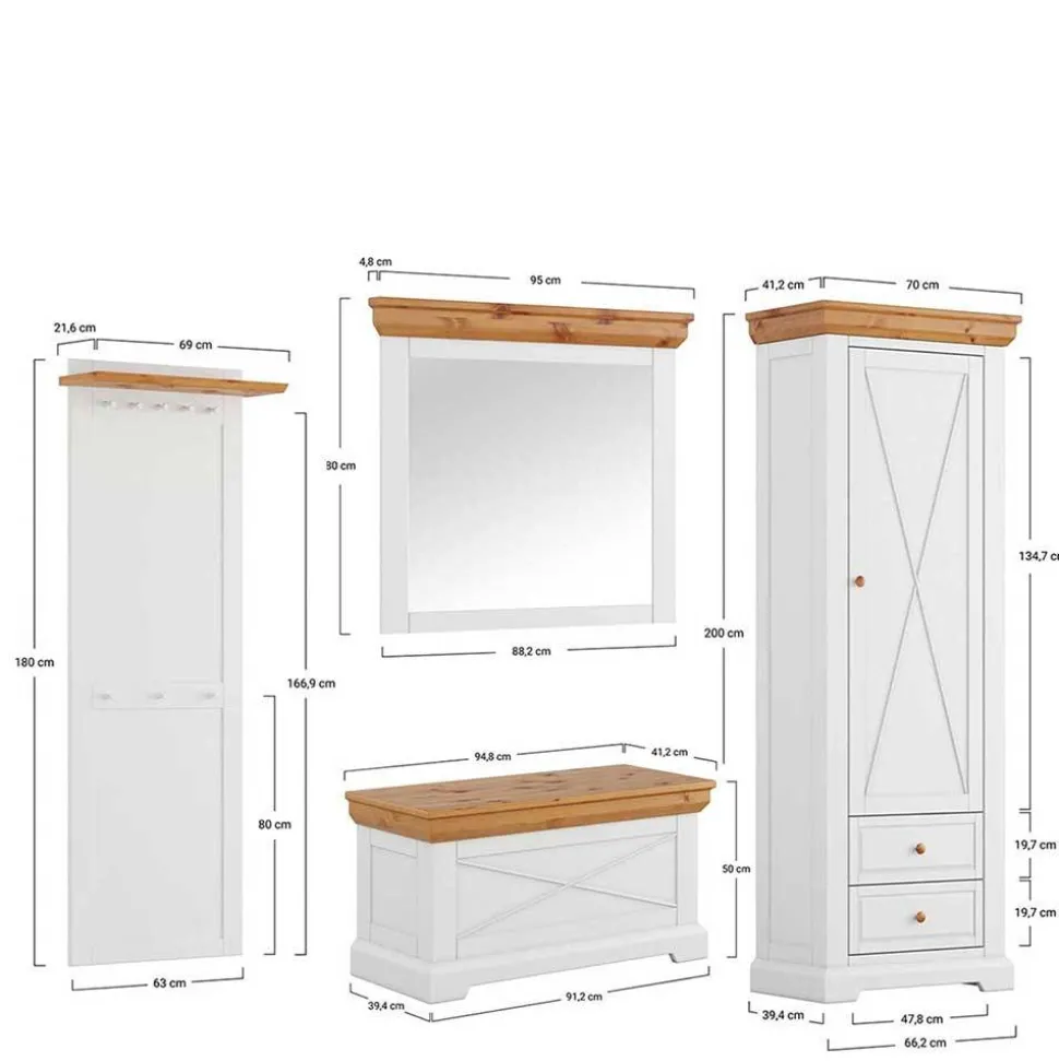 Landhaus Dielenmöbel Set aus Kiefer - Saluts (vierteilig)