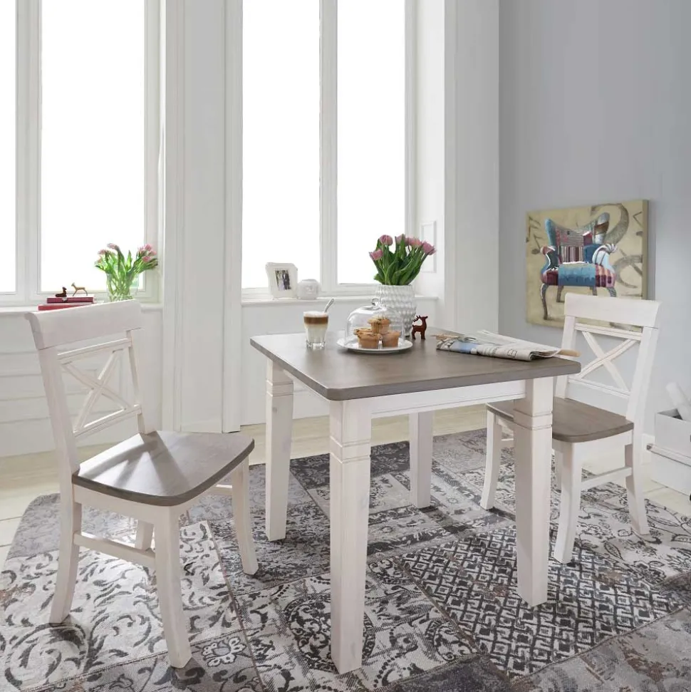 Landhaus Esszimmermöbel Yoan in Weiß-Grau (dreiteilig)