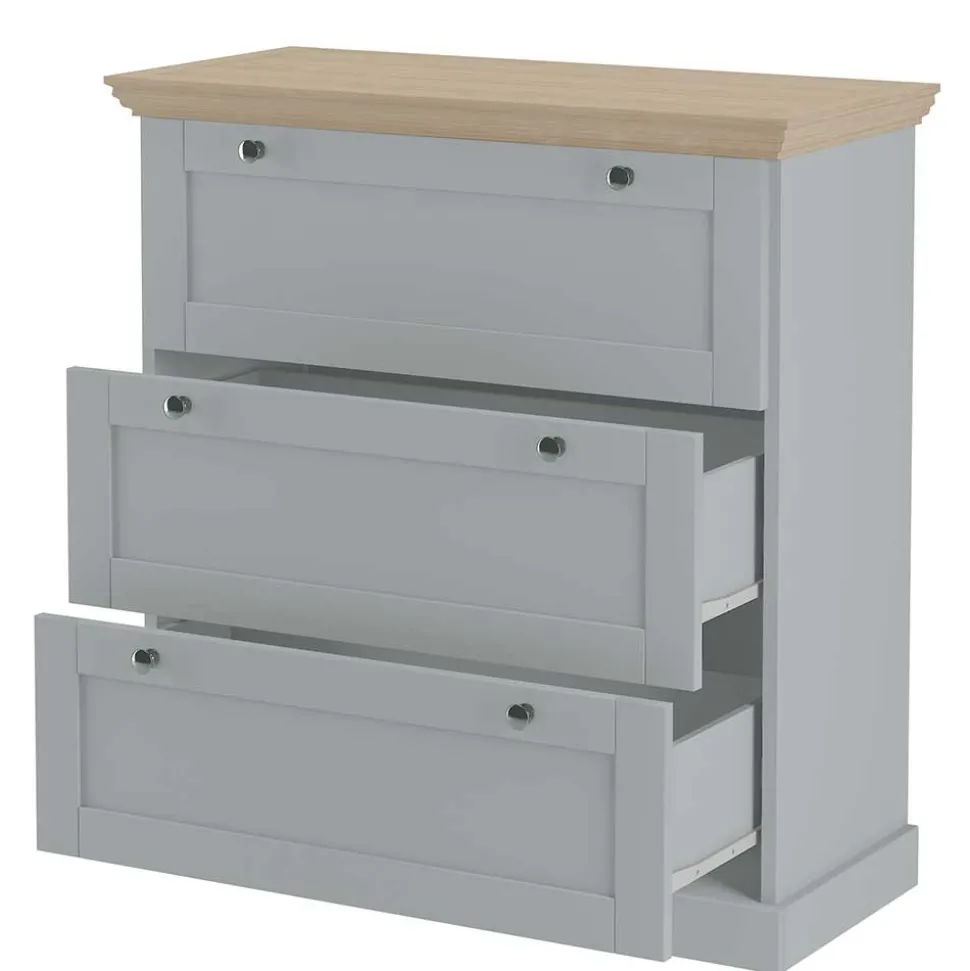 Landhaus Flurkommode in Grau mit Eiche - Rino