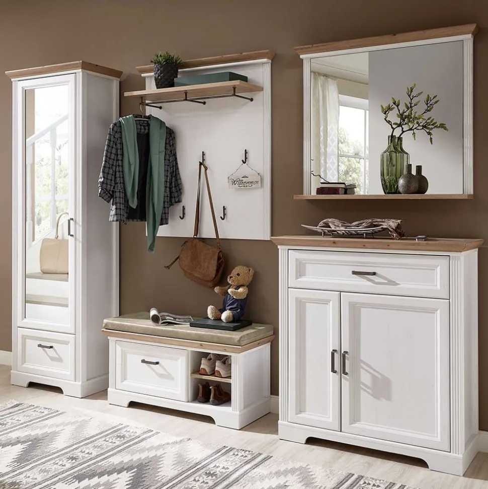 Landhaus Garderoben Set in Weiß - Nurelcas (fünfteilig)