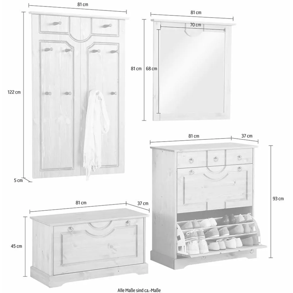 Landhaus Garderobenmöbel Kombination - Edranov (vierteilig)