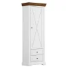 Landhaus Garderobenschrank in Weiß mit Braun - Zalya