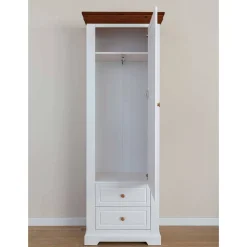 Landhaus Garderobenschrank in Weiß mit Braun - Zalya