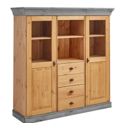 Landhaus Highboard mit Glas aus Kiefer - Eshelas
