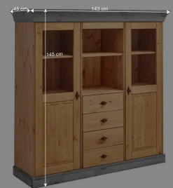 Landhaus Highboard mit Glas aus Kiefer - Eshelas
