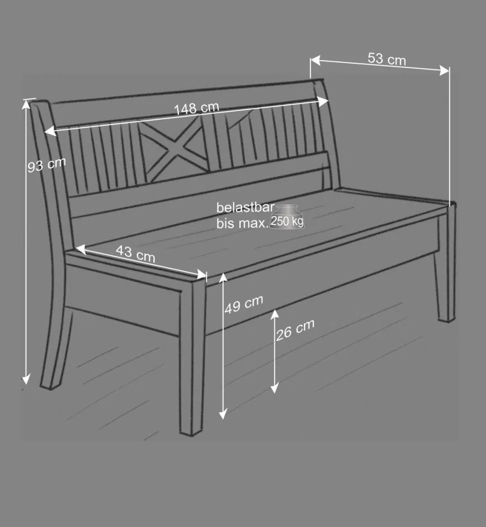 Landhaus Holzbank Jytte drei Sitzplätze