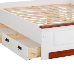 Landhaus Holzbett in Weiß & Kirschbaum - Vendirai