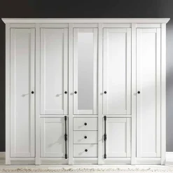 Landhaus Kleiderschrank Chelles in Weiß mit Spiegel