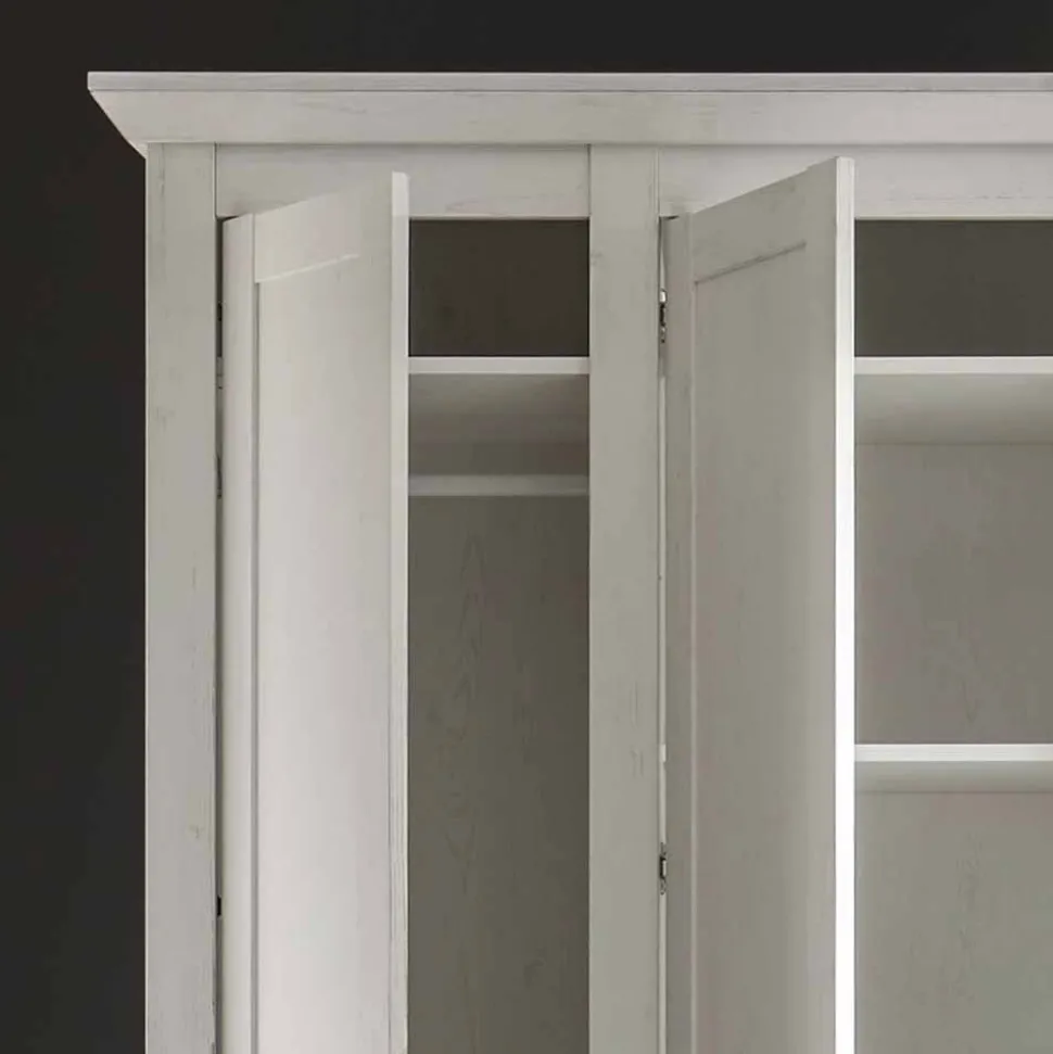 Landhaus Kleiderschrank Chelles in Weiß mit Spiegel