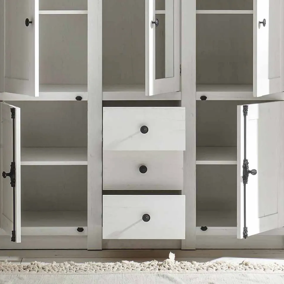 Landhaus Kleiderschrank Chelles in Weiß mit Spiegel