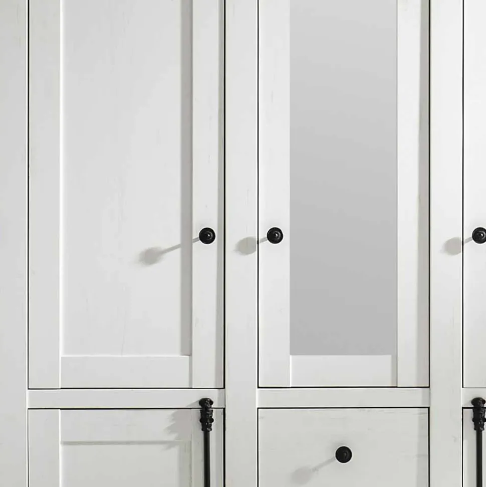 Landhaus Kleiderschrank Chelles in Weiß mit Spiegel
