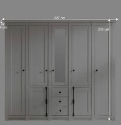 Landhaus Kleiderschrank Chelles in Weiß mit Spiegel