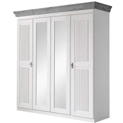 Landhaus Kleiderschrank in Weiß und Kiefer Grau - Caneon