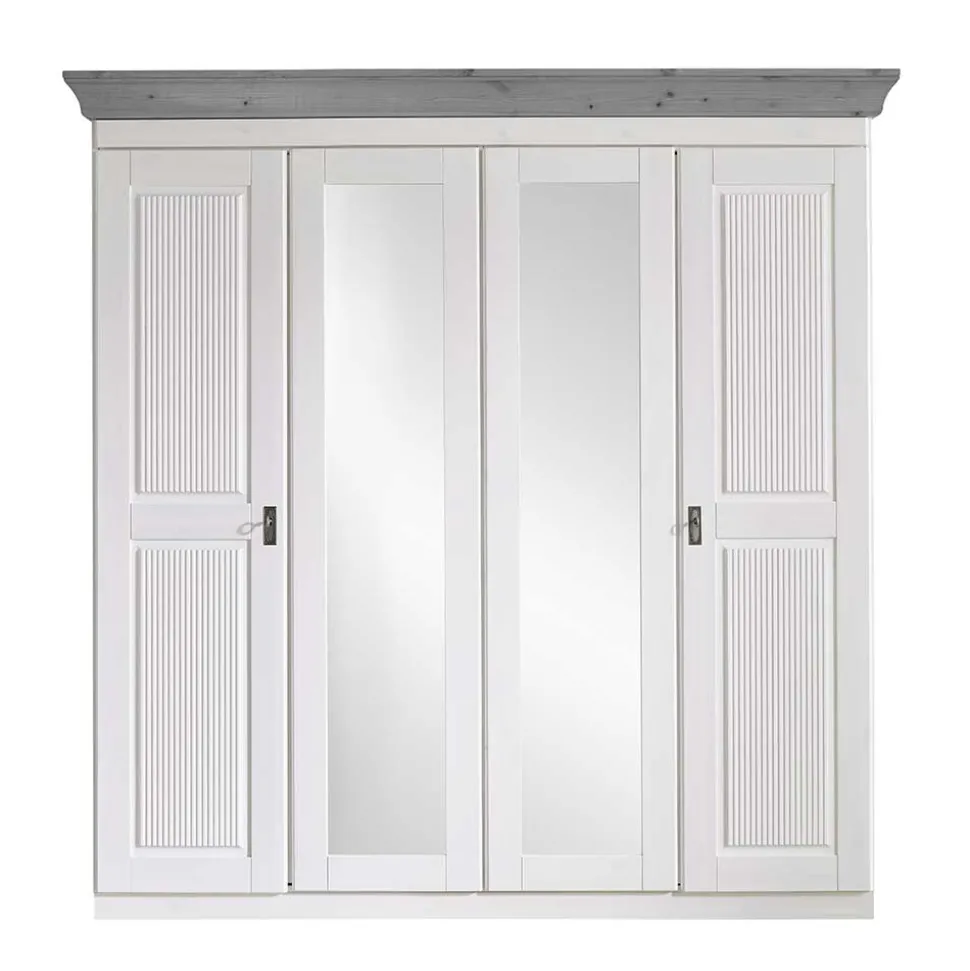 Landhaus Kleiderschrank in Weiß und Kiefer Grau - Caneon