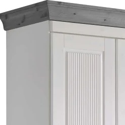 Landhaus Kleiderschrank in Weiß und Kiefer Grau - Caneon