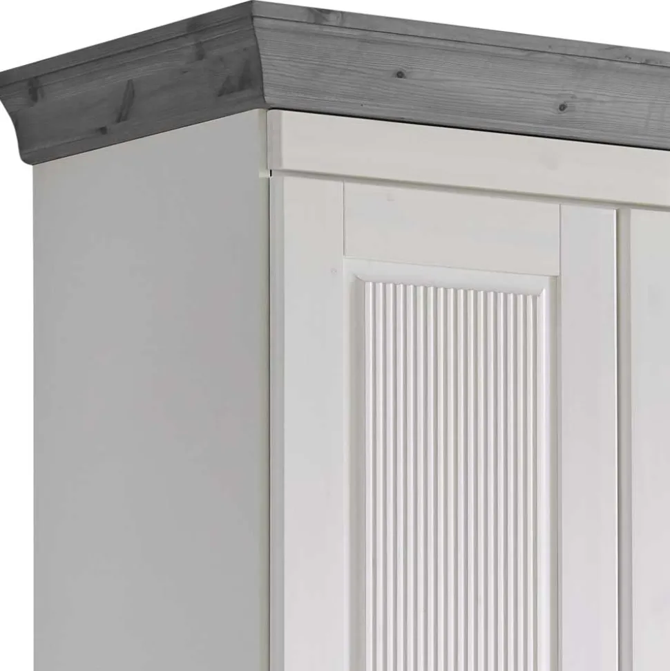 Landhaus Kleiderschrank in Weiß und Kiefer Grau - Caneon