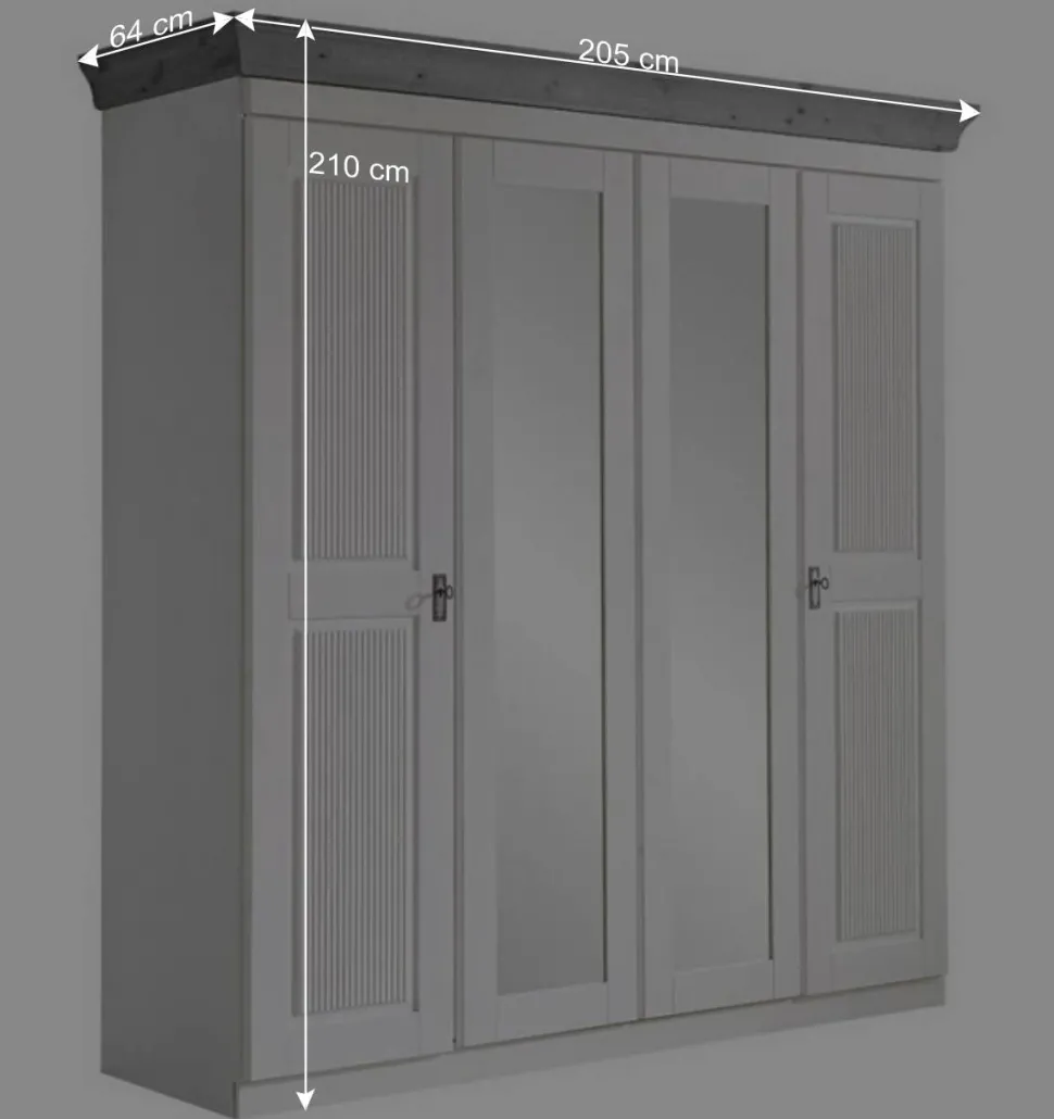 Landhaus Kleiderschrank in Weiß und Kiefer Grau - Caneon