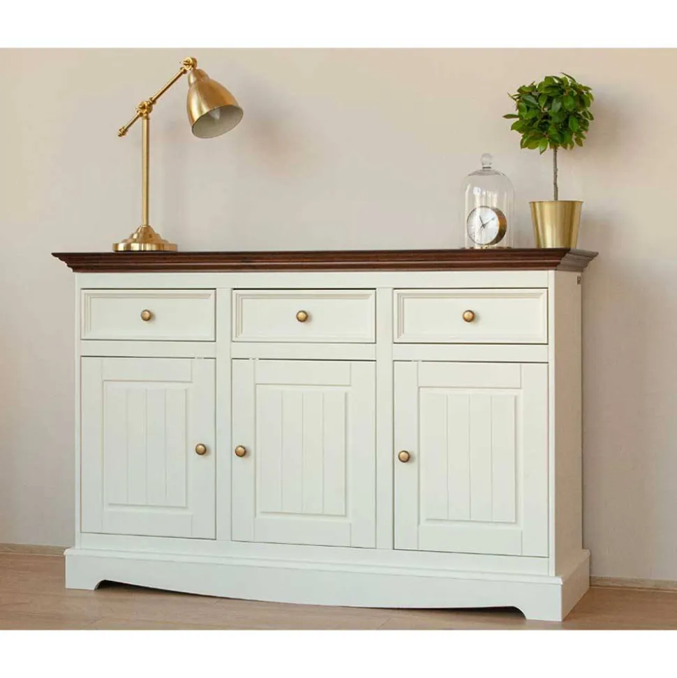 Landhaus Kombikommode in Weiß und Nussbaum - Manipur