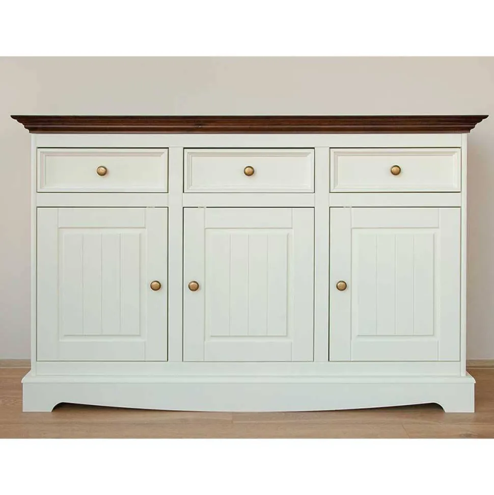 Landhaus Kombikommode in Weiß und Nussbaum - Manipur